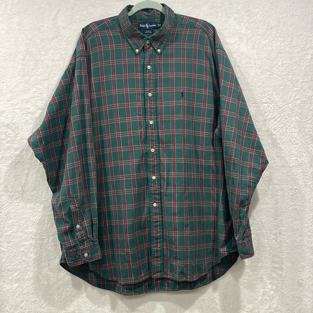 Vintage Polo Ralph Lauren Blake Green Plaid Button Up Size XXL Lightweight